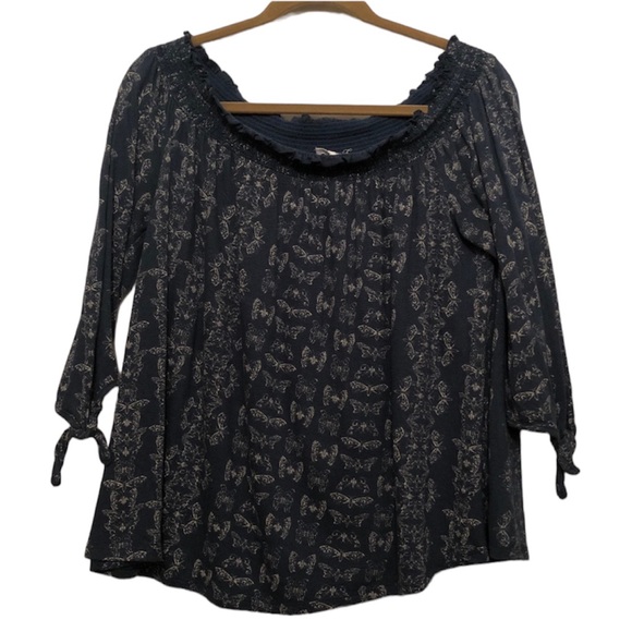 Sonoma Boho Blue Flowy Off the Shoulder Top - Picture 2 of 5